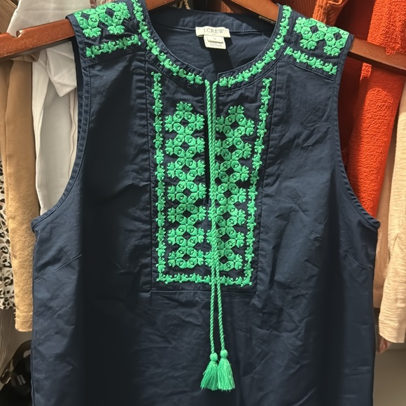 J. Crew Navy Embroidered Poplin Tank 2 - Picture 3 of 5